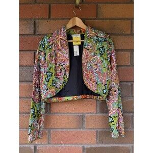 Henri Bendel x Christyne Forti Beaded Sequin Bolero Jacket Colorful Silk 10 NYE‎